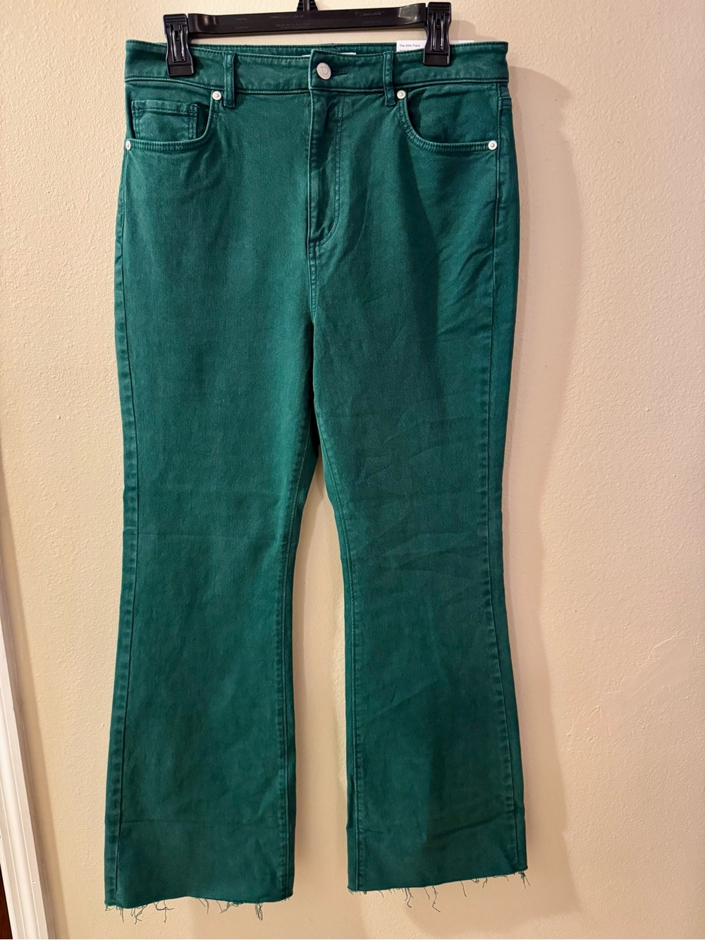LOFT Deep Green High-Rise Flare Jeans